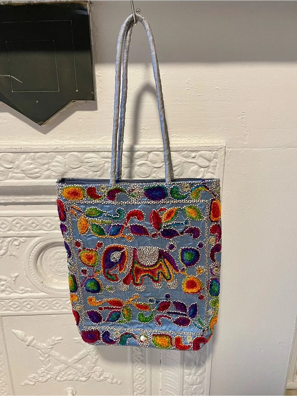 Boho Elephant Embroidered Tote Bag - Multicolor